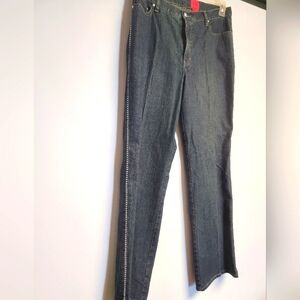V Cristina Dark Wash Silver Studded Leg Mid Rise Denim Straight Leg Jeans Sz 14